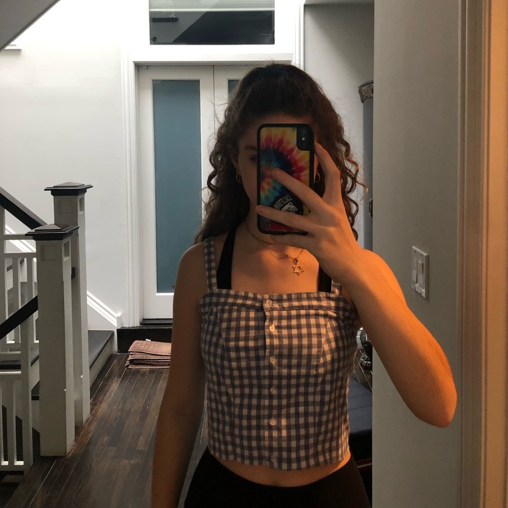 Blue and white crop top